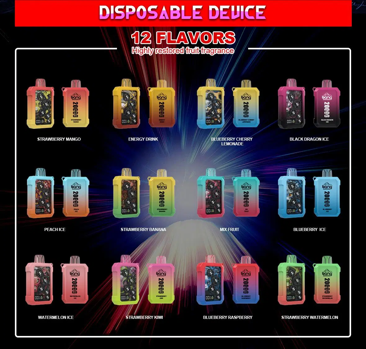 Bang 20000 Puffs Noun 0% 2% 3% 5% Low Nicotine Rechargeable Disposable Vapes Pen Wholesale Bulk Buy