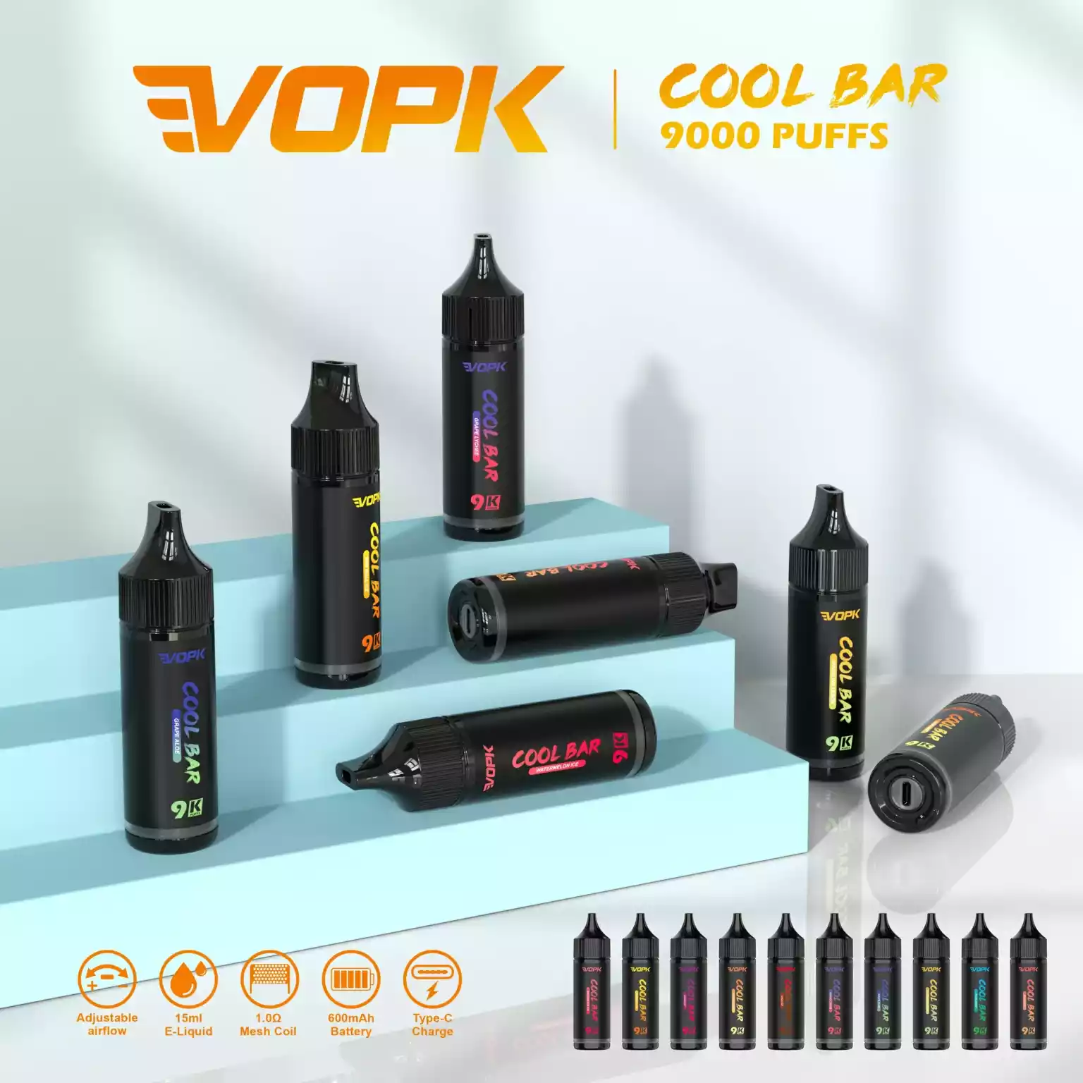 Vopk Cool Bar 9000 Puffs 3% Low Nicotine 18ml 950mAh Mesh Coil Wholesale Rechargeable Battery Disposable Vapes Pen Bulk Buy