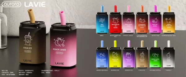 High Quality LAVIE Aurora 11000 Puffs Disposable Vape with Salt Nicotine 2 Percent and 5 Percent and Type C Charging