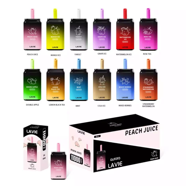 High Quality LAVIE Aurora 11000 Puffs Disposable Vape with Salt Nicotine 2 Percent and 5 Percent and Type C Charging