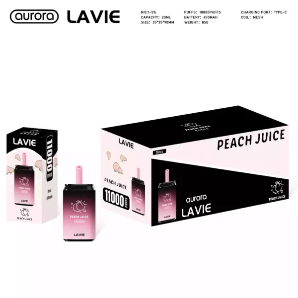High Quality LAVIE Aurora 11000 Puffs Disposable Vape with Salt Nicotine 2 Percent and 5 Percent and Type C Charging