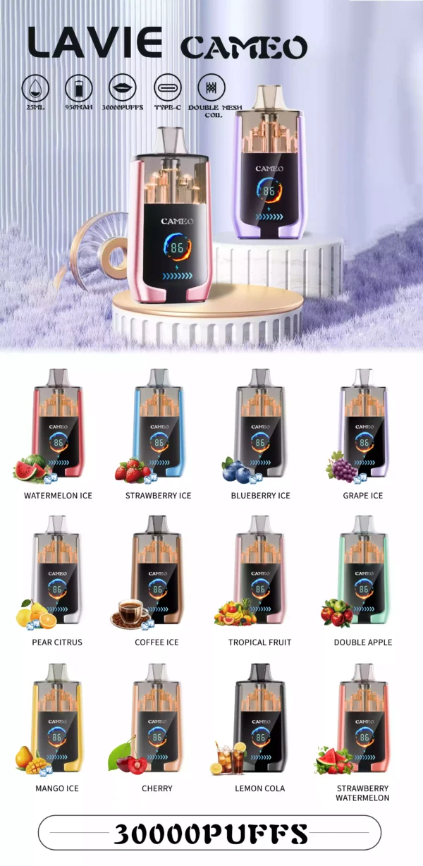 High Quality LAVIE CAMEO 30000 PUFFS Vape with Dual Mesh Coil and MI Trigger Activation