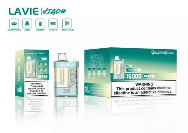 High Quality LAVIE VIGOR 15000 Puffs Rechargeable Disposable Vape with Dual Mesh Coil and Salt Nic 2% 5%