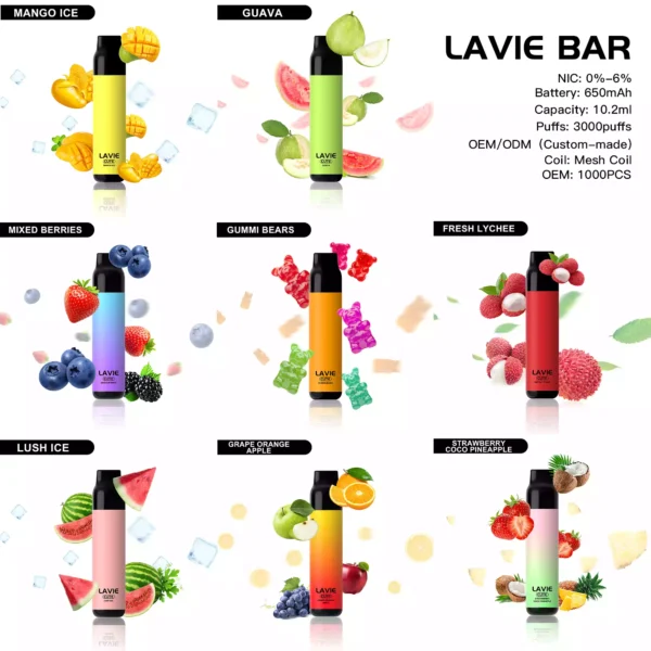 High Quality Lavie Cute 3000 Puffs Disposable Vape With 10.2ML Eliquid And 650mAh Battery