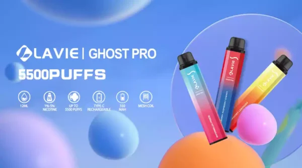 High Quality Lavie Ghost Pro 5500 Puffs Rechargeable Disposable Vape With 2% and 5% Salt Nicotine
