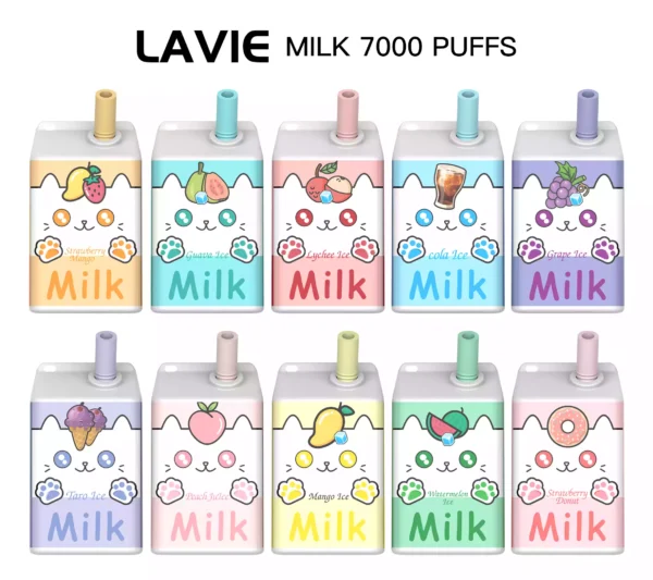 High Quality Lavie Milk 7000 Puffs Disposable Vape with Type C Charging and Salt Nicotine 2 Percent 5 Percent OEM Available