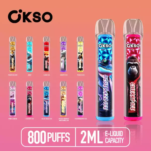 High Quality OKSO Crystal Bar 800 Puffs Disposable Vape with Mesh Coil and RGB LED Light