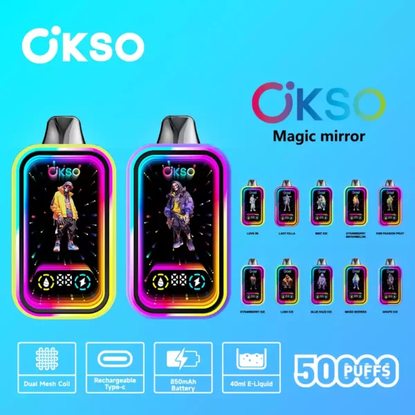 High Quality OKSO Magic mirror 50000 Puffs with Dual Mesh coil and Child Safety Lock
