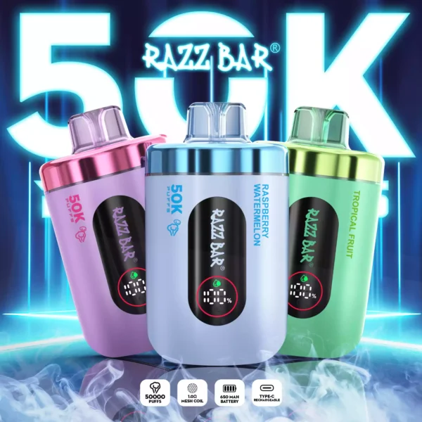High Quality RazzBar 50K Puffs Rechargeable Disposable Vape with 2 and 5 Percent Nicotine