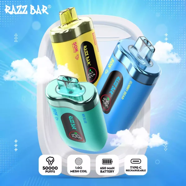 High Quality RazzBar 50K Puffs Rechargeable Disposable Vape with 2 and 5 Percent Nicotine