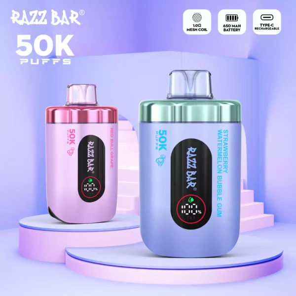 High Quality RazzBar 50K Puffs Rechargeable Disposable Vape with 2 and 5 Percent Nicotine