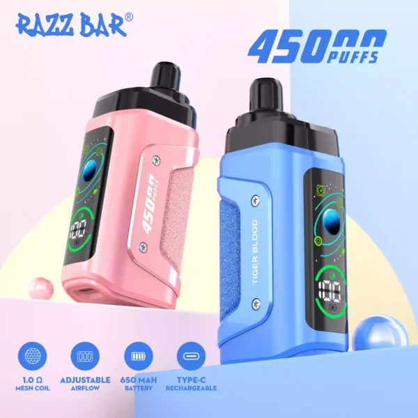 High Quality Razzbar 45000 Puffs Rechargeable Vape Featuring Mesh Coil and 16 Flavors
