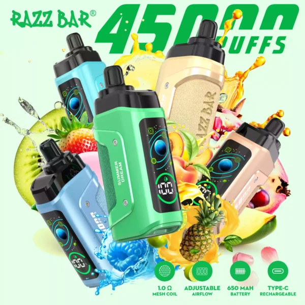 High Quality Razzbar 45000 Puffs Rechargeable Vape Featuring Mesh Coil and 16 Flavors