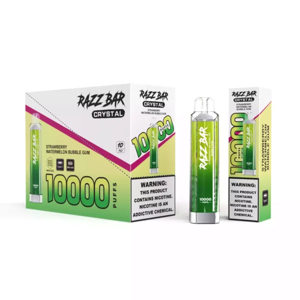 High Quality Razzbar Crystal 10000 Puffs Salt Nicotine Available In 2 And 0 Percent