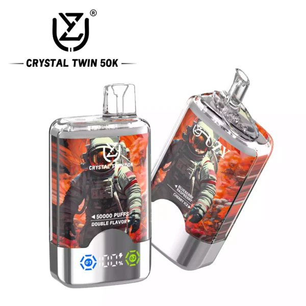 High Quality UZY CRYSTAL TWIN 50000 Double Flavors Disposable Vape Rechargeable With Type C Port And LED Screen