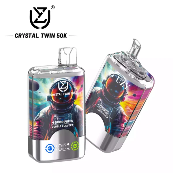 High Quality UZY CRYSTAL TWIN 50000 Double Flavors Disposable Vape Rechargeable With Type C Port And LED Screen