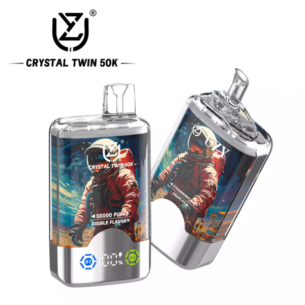 High Quality UZY CRYSTAL TWIN 50000 Double Flavors Disposable Vape Rechargeable With Type C Port And LED Screen