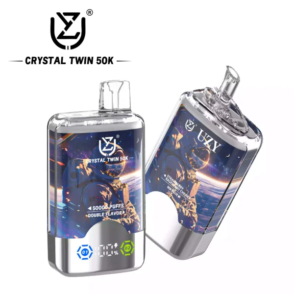High Quality UZY CRYSTAL TWIN 50000 Double Flavors Disposable Vape Rechargeable With Type C Port And LED Screen