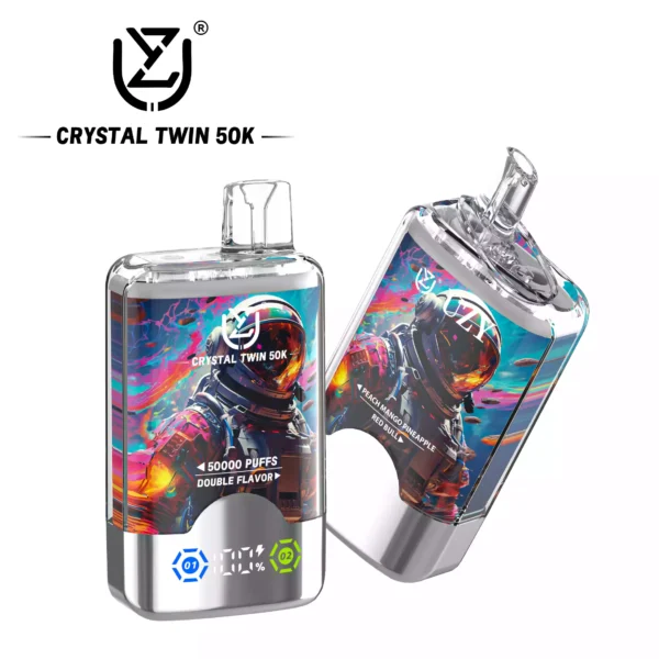 High Quality UZY CRYSTAL TWIN 50000 Double Flavors Disposable Vape Rechargeable With Type C Port And LED Screen