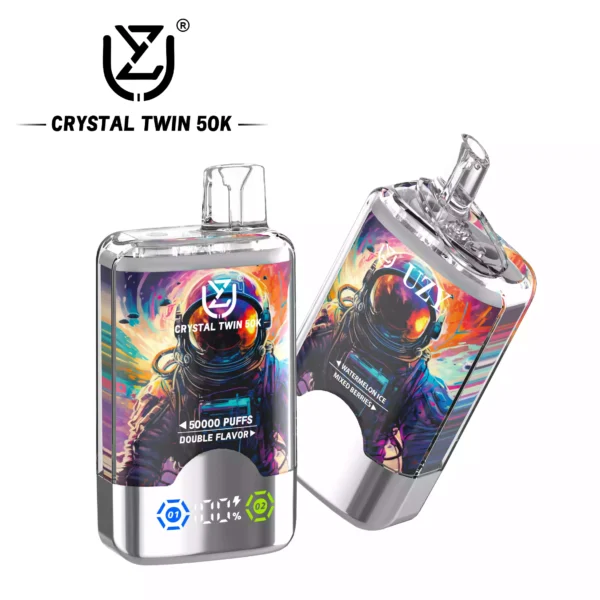 High Quality UZY CRYSTAL TWIN 50000 Double Flavors Disposable Vape Rechargeable With Type C Port And LED Screen