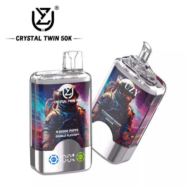 High Quality UZY CRYSTAL TWIN 50000 Double Flavors Disposable Vape Rechargeable With Type C Port And LED Screen