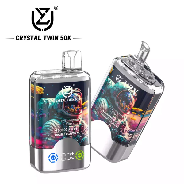 High Quality UZY CRYSTAL TWIN 50000 Double Flavors Disposable Vape Rechargeable With Type C Port And LED Screen