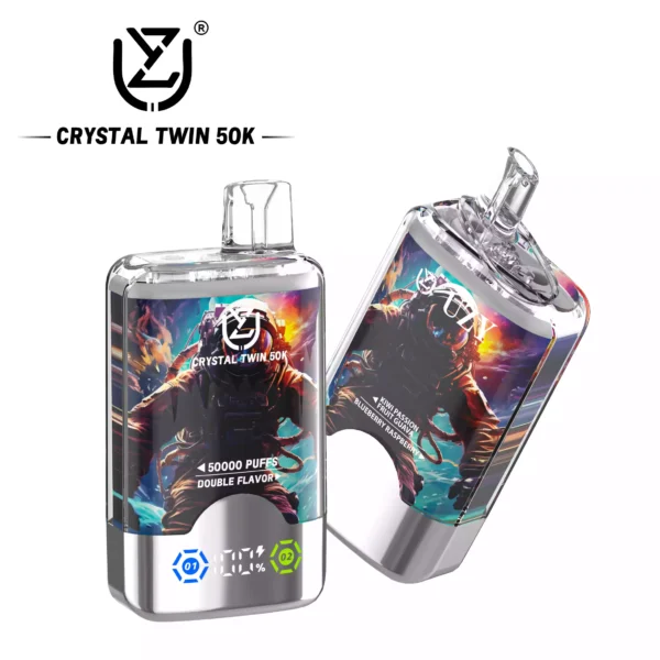 High Quality UZY CRYSTAL TWIN 50000 Double Flavors Disposable Vape Rechargeable With Type C Port And LED Screen