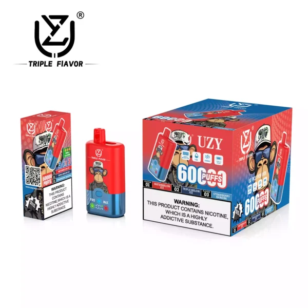 High Quality UZY Tpriple Flavors 60000 3 IN 1 Disposable Vape Factory Supply Dual Mesh Coil Type C Charging