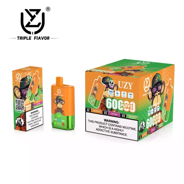 High Quality UZY Tpriple Flavors 60000 3 IN 1 Disposable Vape Factory Supply Dual Mesh Coil Type C Charging