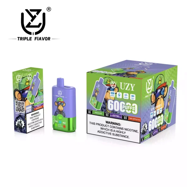 High Quality UZY Tpriple Flavors 60000 3 IN 1 Disposable Vape Factory Supply Dual Mesh Coil Type C Charging