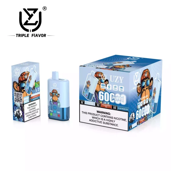High Quality UZY Tpriple Flavors 60000 3 IN 1 Disposable Vape Factory Supply Dual Mesh Coil Type C Charging