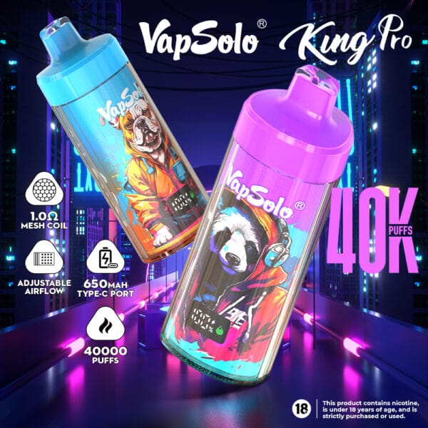 Premium Grade Vapsolo KING PRO 40K Disposable Vape with Long Lasting 650mAh Battery and Mesh Coil