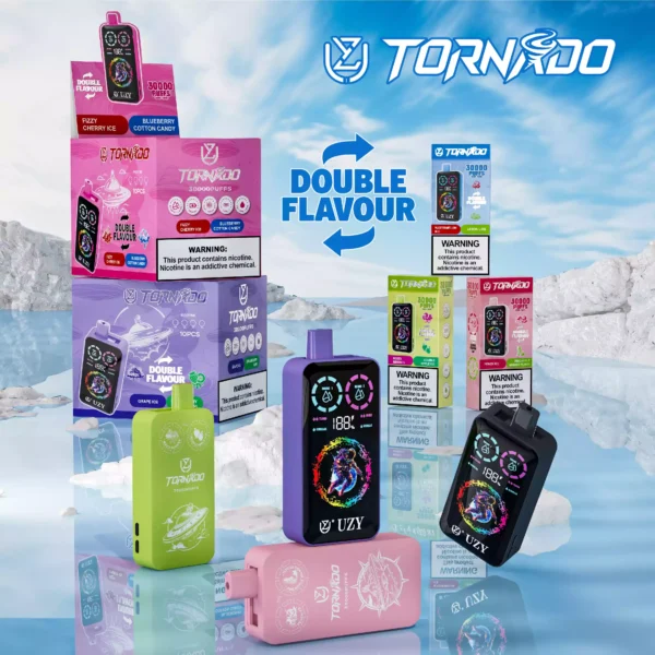 Quality Assured UZY TORNADO 30000 Double Flavors Disposable Vape with Type-C Fast Charging and Multiple Nicotine Levels